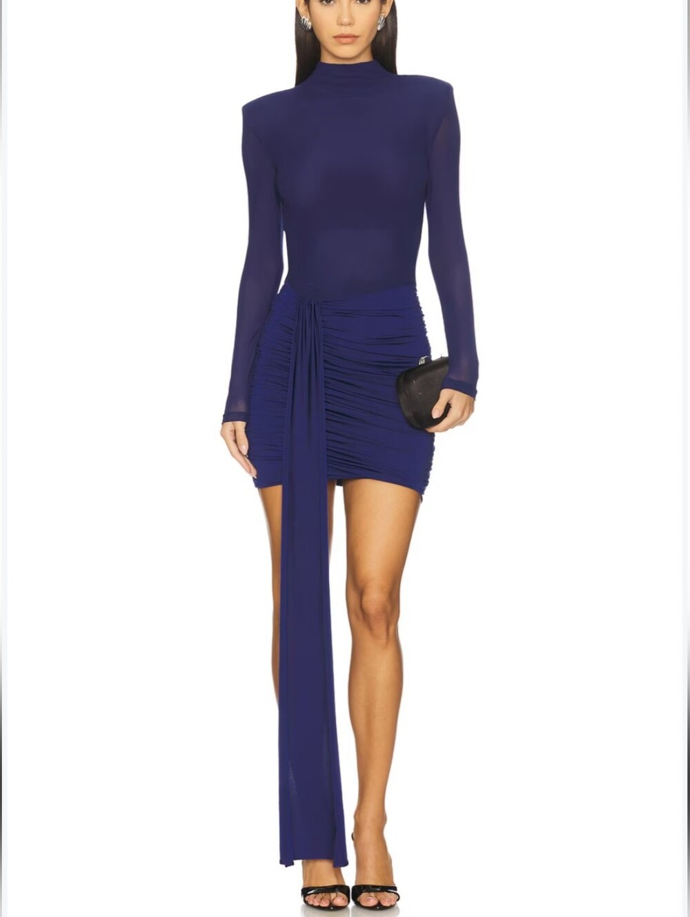 Nookie blue ruched Long-Sleeve Mini Dress with side sash size S new with tags